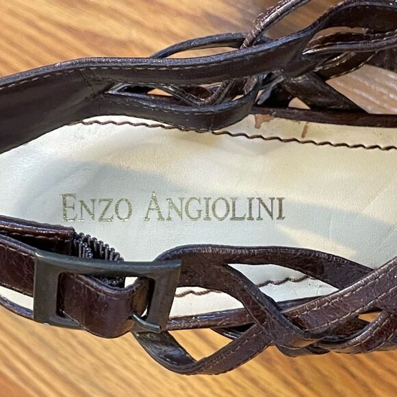 Enzo Angiolini Strappy Espadrille Wedge Sandals Muffin Brown Patent Leather 8.5 - Picture 10 of 14